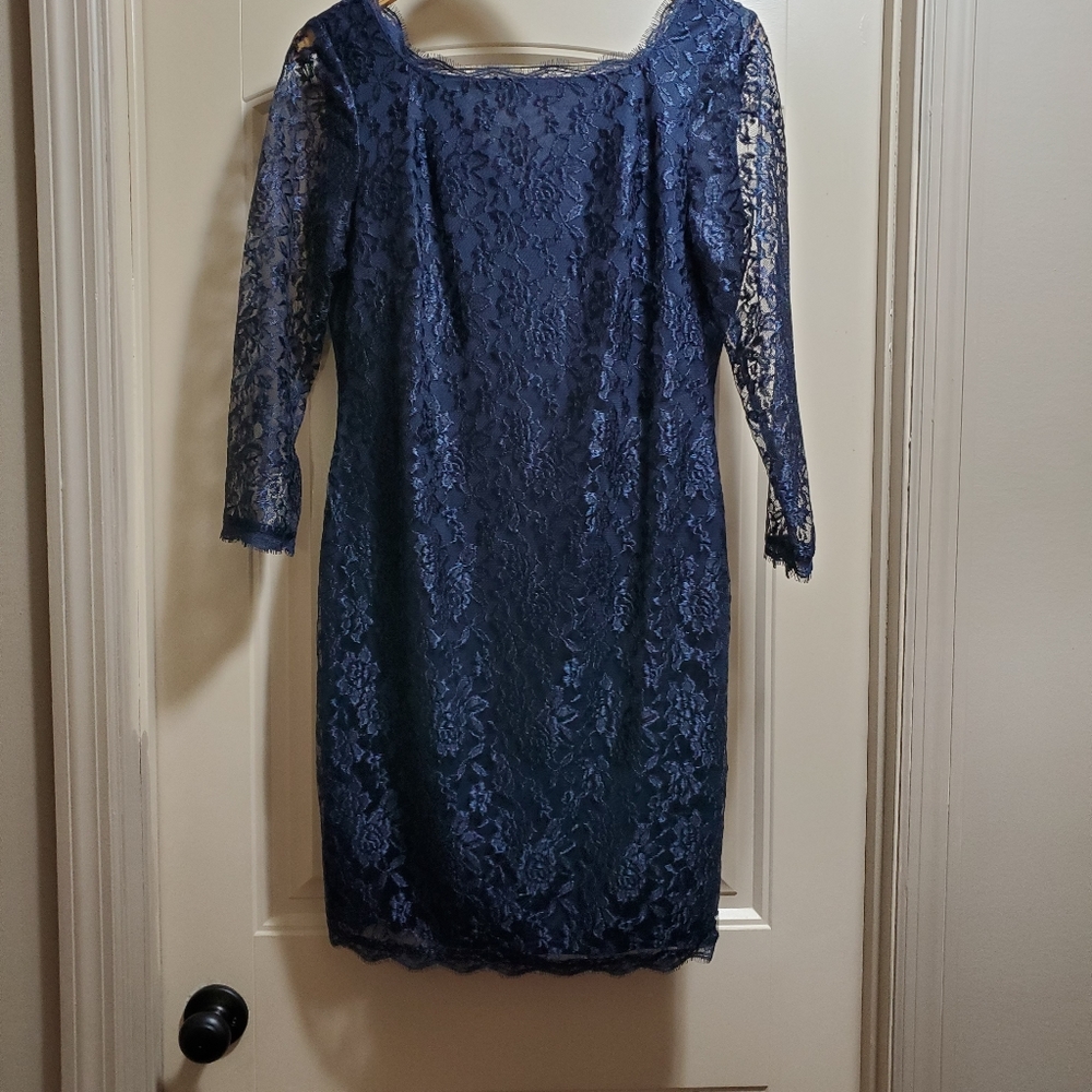 Navy lace over lay cocktail dress